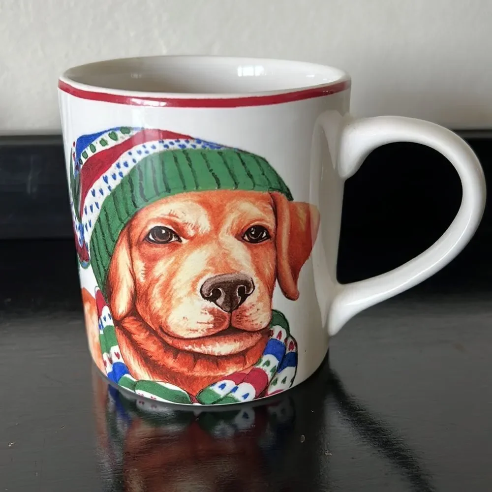 Williams Sonoma Winter Dog French Lab Replacement Coffee Mug Tea Cup 8 oz